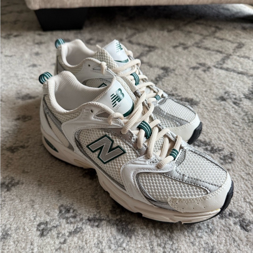 New Balance White and Green Sneakers